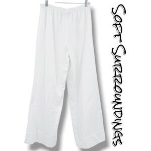 Soft Surroundings White Linen Cotton Wide Leg Pants Pull On Relaxed M Coastal